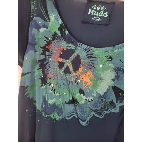 MUDD Women's Small Navy Blue Graphic T Shirt Lightweight Thin Peace y2k - Picture 4 of 9
